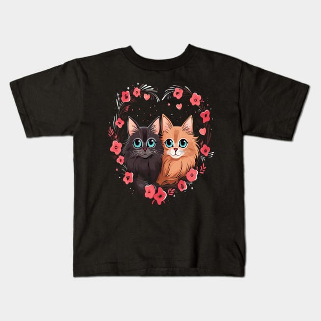 Somali Cat Couple Valentine Kids T-Shirt by JH Mart